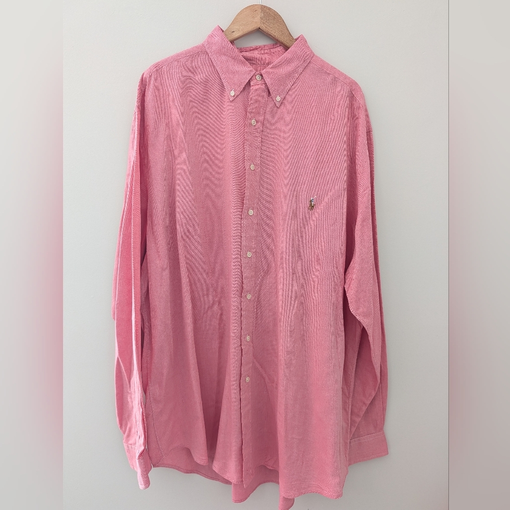 Ralph Lauren Chambray Oxford Shirt 2XLT Pink Button Down Tall Cotton Pony